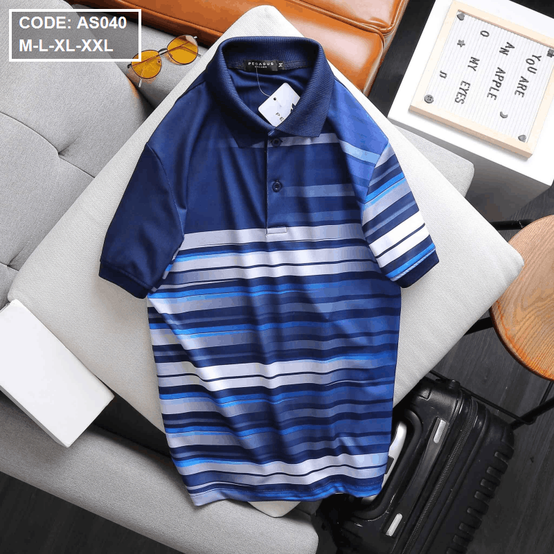 Áo Polo Nam Cổ Bẻ Sọc Ngang Tay Ngắn 2 Màu Size M-XXL