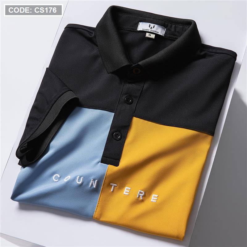 Áo Thun Nam Cổ Bẻ Thêu Chữ Phối Màu Size 3XL