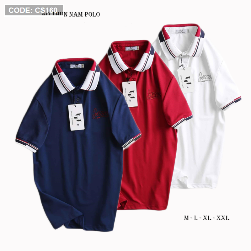 Tổng quan 3 màu áo với cổ bẻ phối viền và chi tiết thêu ngực