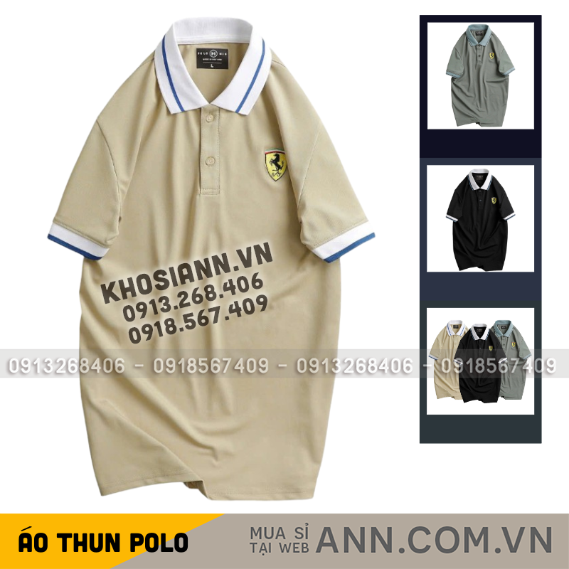 Áo Thun Nam Cổ Bẻ Thêu Logo Con Ngựa Phối Màu Tay Áo Size 3XL