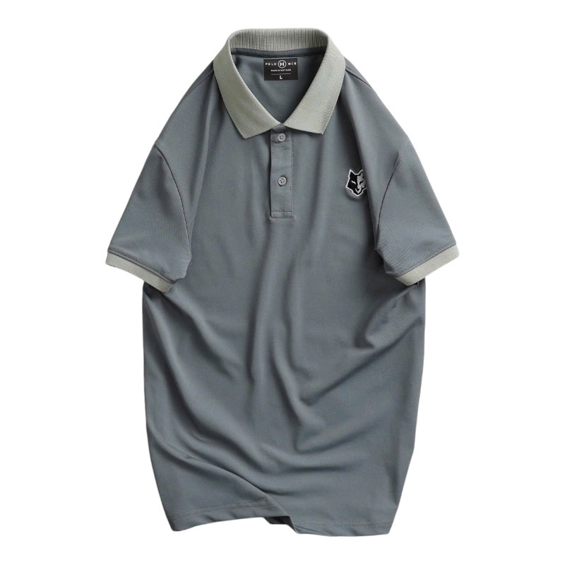 Áo Thun Nam Cổ Bẻ Thêu Logo Hình Con Sói Viền Bo Tay Áo Size 3XL