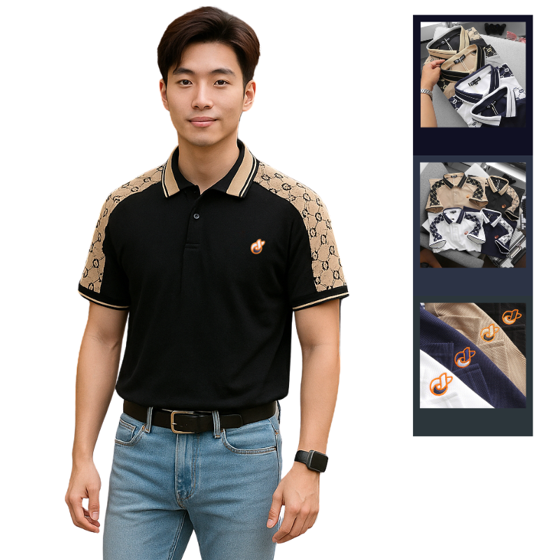 Áo Thun Nam Cổ Bẻ Thêu Logo Trước Ngực & Phối Họa Tiết Chữ G (Có Size 3xl) – một lựa chọn đáng tham khảo trong áo polo nam