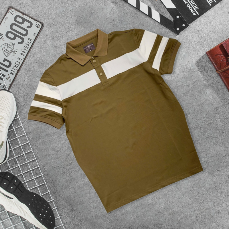 Áo Thun Nam Có Cổ Phối Sọc Size 3XL