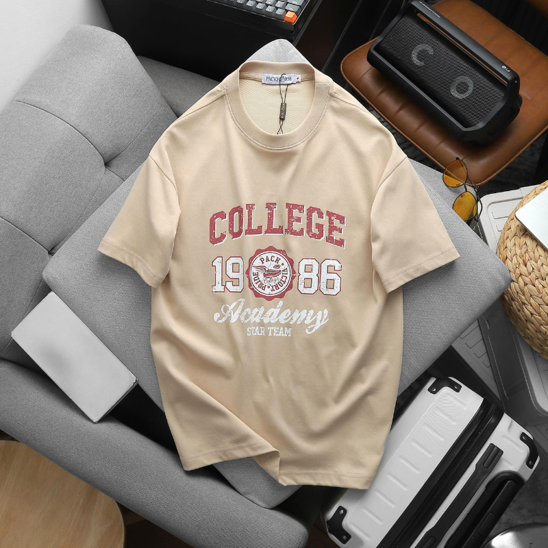 Áo Thun Nam Cổ Tròn In Chữ College 1986 Trước Ngực Size M-XXL