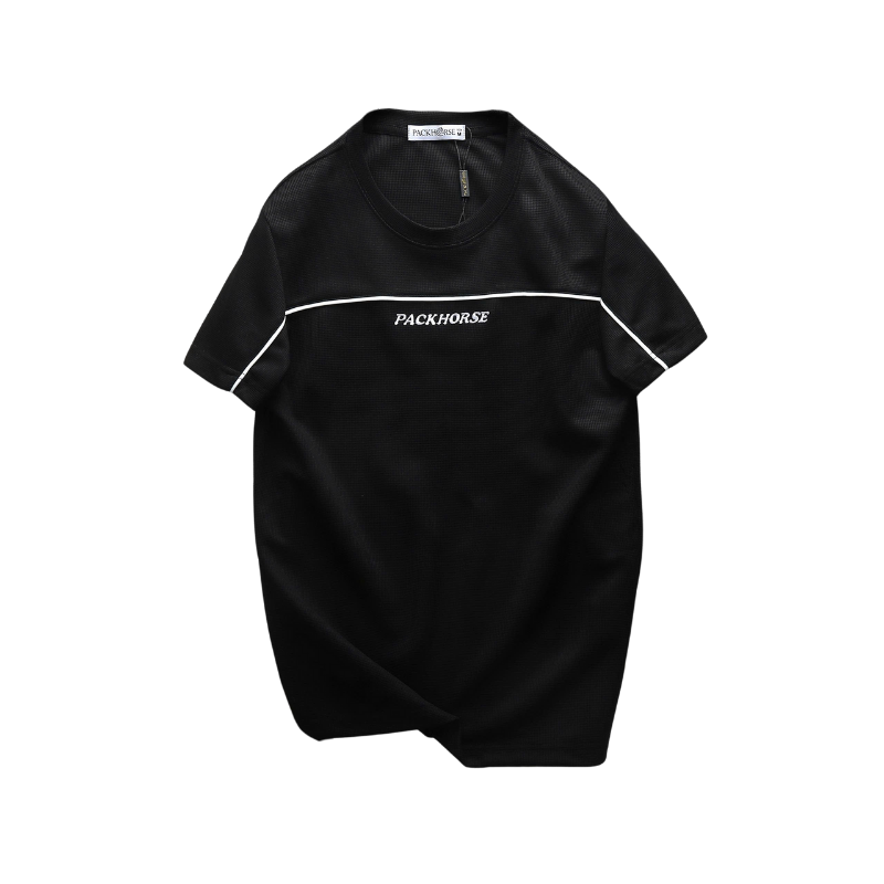 Áo Thun Nam Cổ Tròn Packhorse Phối Sọc Ngang Thêu Chữ Trước Ngực Size M-XXL
