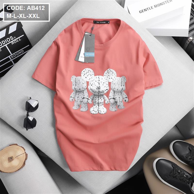 Áo Thun Nam Cotton Cổ Tròn In Hình Gấu