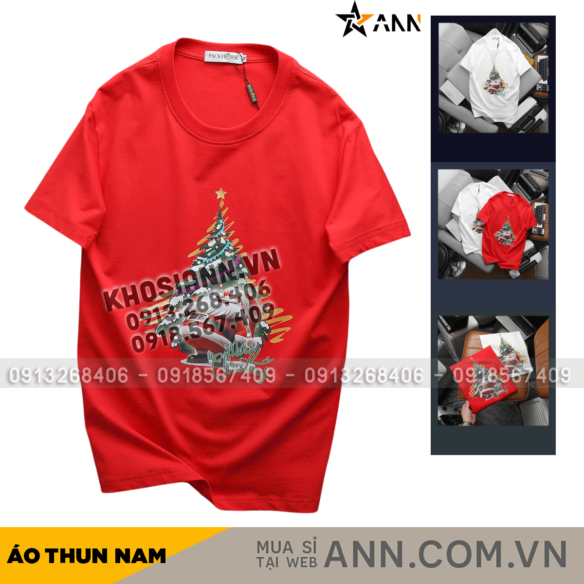 Áo Thun Nam Cổ Tròn Pack Horse In Chữ Merry Christmas Size 3x
