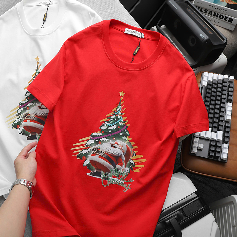 Áo Thun Nam Cổ Tròn Pack Horse In Chữ Merry Christmas Size 3x