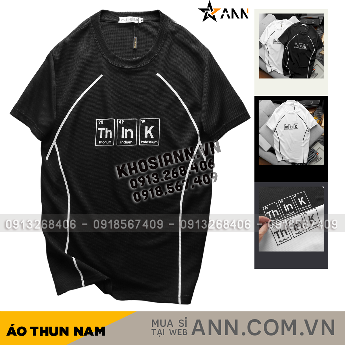 Áo Thun Nam Cổ Tròn Pack Horse In Chữ Think Viền Sọc