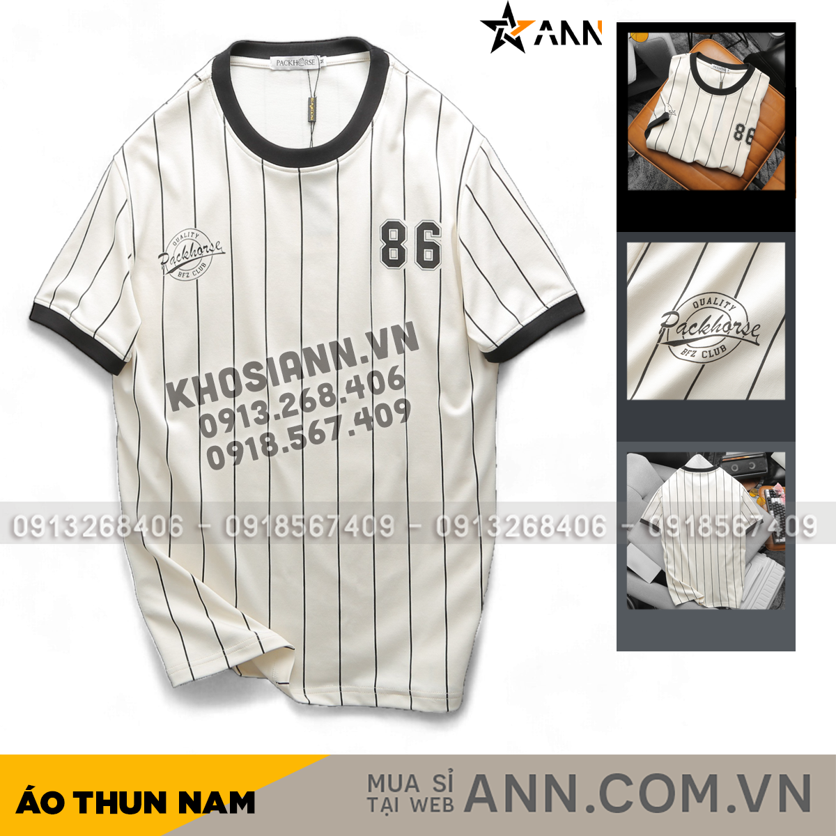 Áo thun nam cổ tròn Pack Hourse in logo số 86 Size 3x