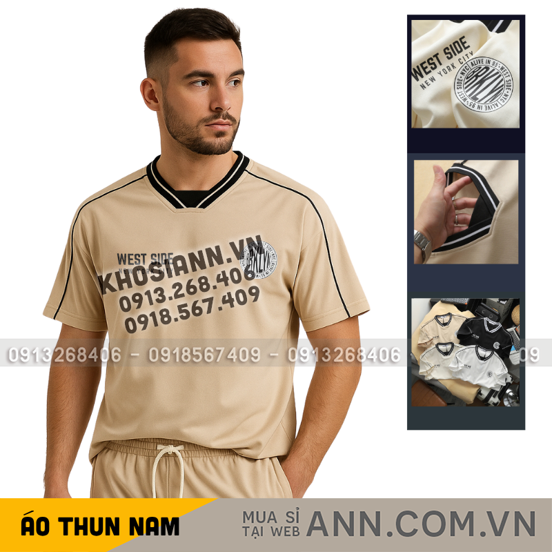 Chi tiết cổ viền sọc và họa tiết in trước ngực