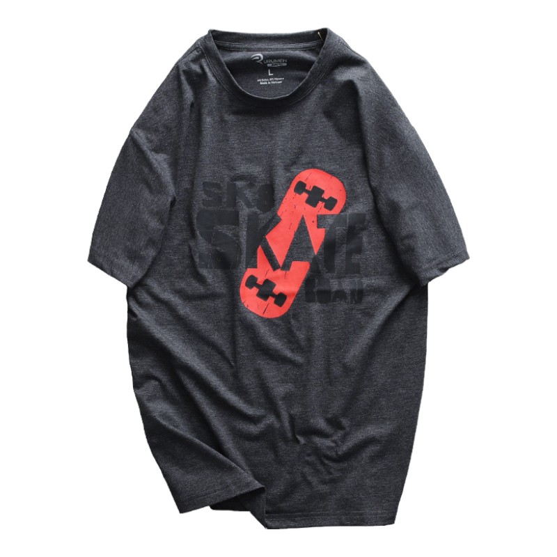 Áo Thun Nam Cổ Tròn Rurumen Màu Xám In Chứ SK8 SKATE Big Size phù hợp để tham khảo khi chọn Áo thun nam cổ tròn