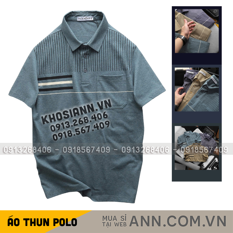 Áo Thun Nam Polo Cổ Bẻ Phối Sọc Có Túi Ngực Big Size M-3XL