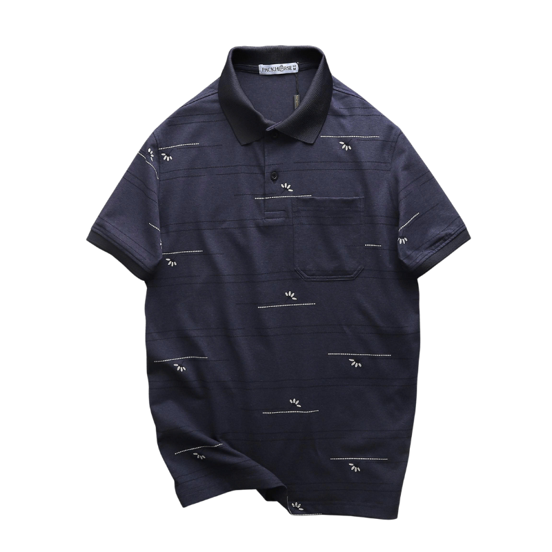 Áo Thun Nam Polo Cổ Bẻ Cotton Muối Phối Sọc Hoa Có Túi Ngực Big Size