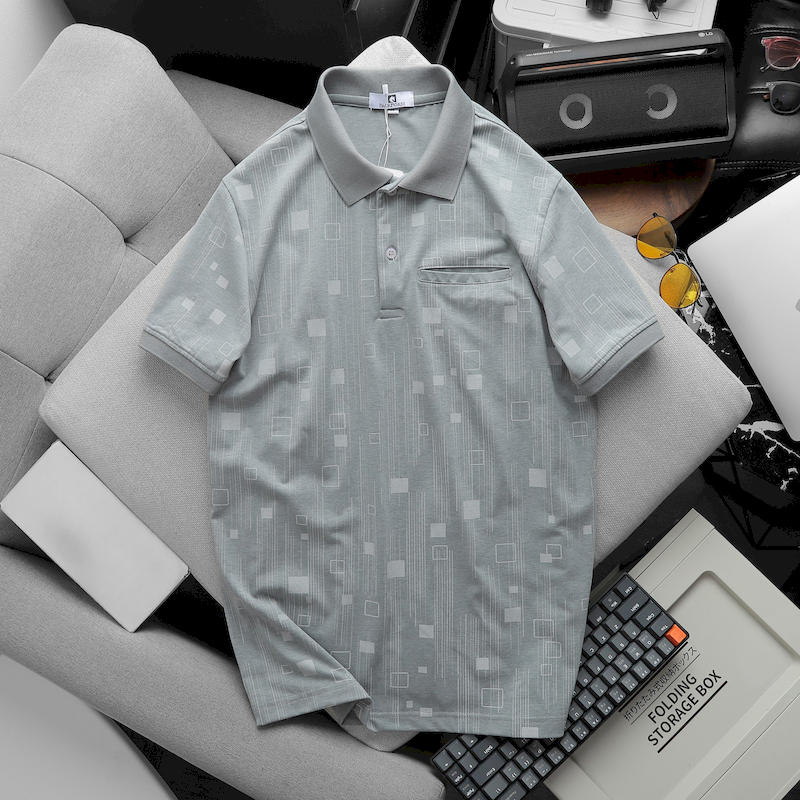 Áo Thun Nam Polo Cổ Bẻ Có Túi In Hoạ Tiết Hình Vuông Size 3X