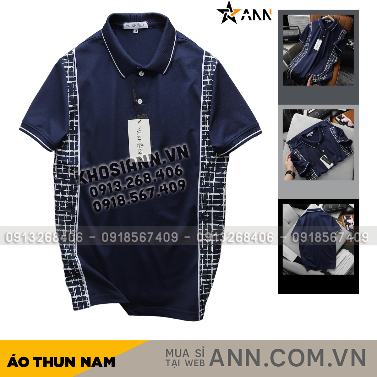 Áo thun nam polo cổ bẻ phối họa tiết sọc ngang size 3X