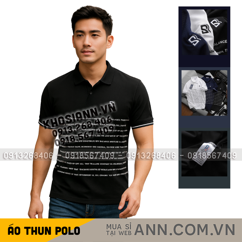 Áo thun nam polo cổ bẻ thêu logo SRB sọc chữ size 3x