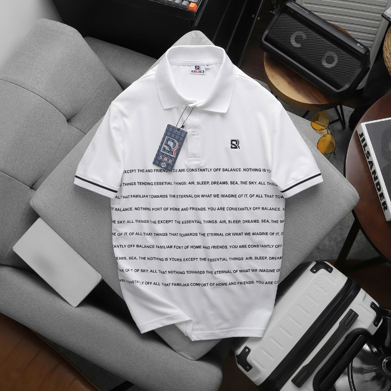 Áo thun nam polo cổ bẻ thêu logo SRB sọc chữ size 3x