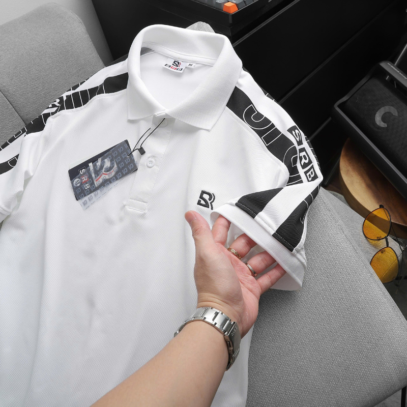 Áo Thun Nam Polo Cổ Bẻ Thêu SRB Tay Phối Sọc Có size 3x
