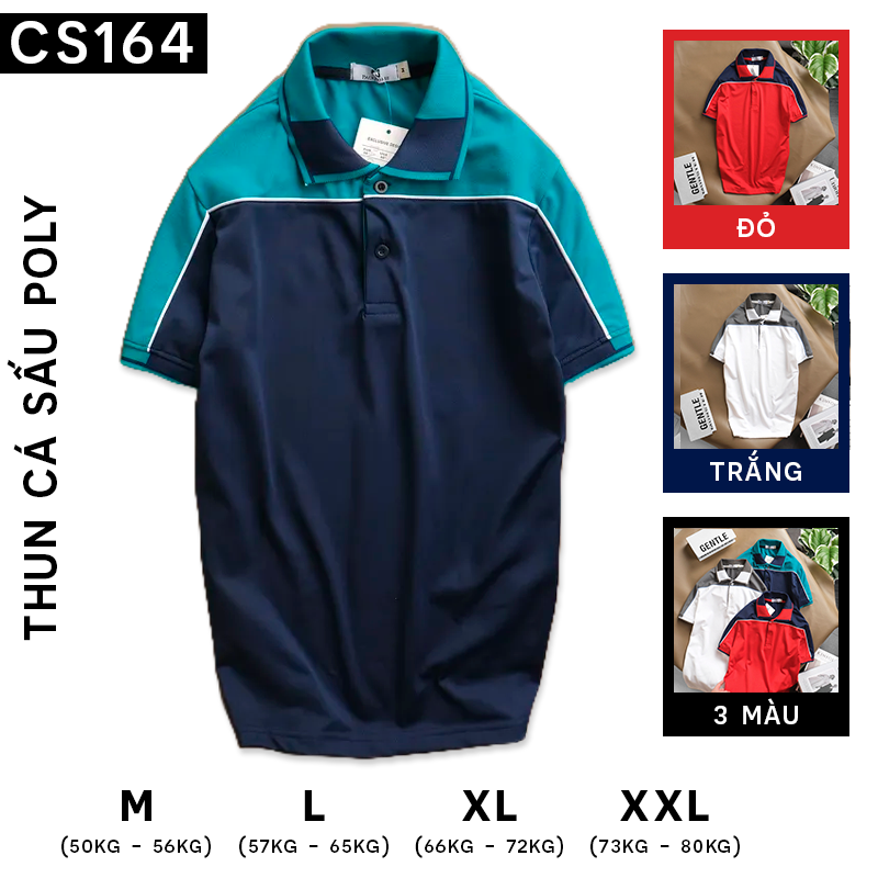 Áo Thun Nam Polo Phối Sọc Thun Cá Sấu Poly CS164