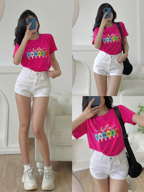 Áo Thun Nữ Cổ Tròn Size M 40-60kg