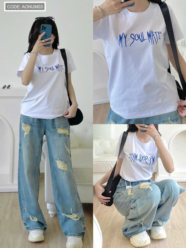 Gợi ý phối áo cùng quần jean ống rộng và túi đeo vai
