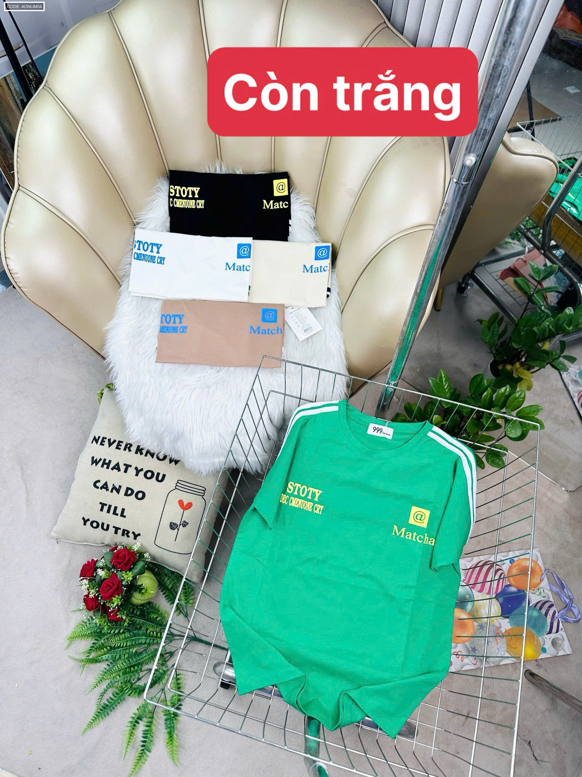 Ảnh áo màu xanh lá và tình trạng màu hiển thị trên khung hình