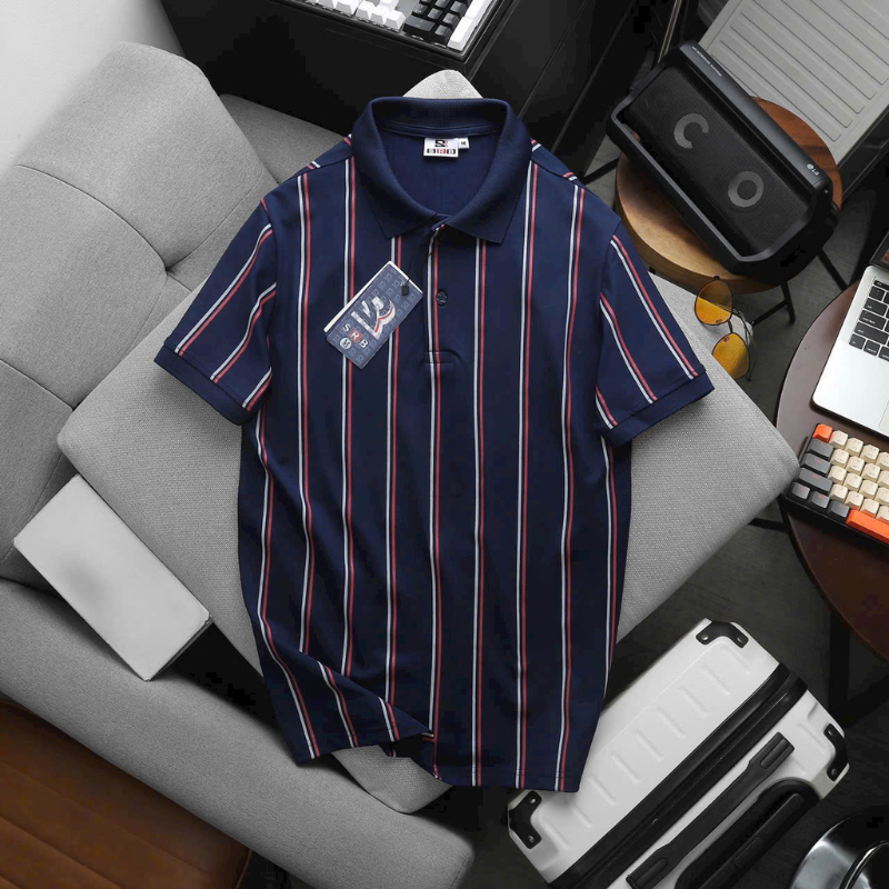 Áo polo nam cổ bẻ phối sọc 2 màu big size