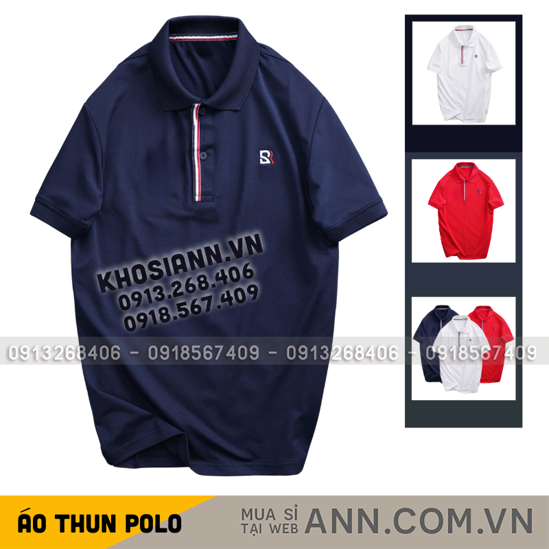Áo thun polo nam cổ bẻ phối sọc thêu logo trước ngực big size