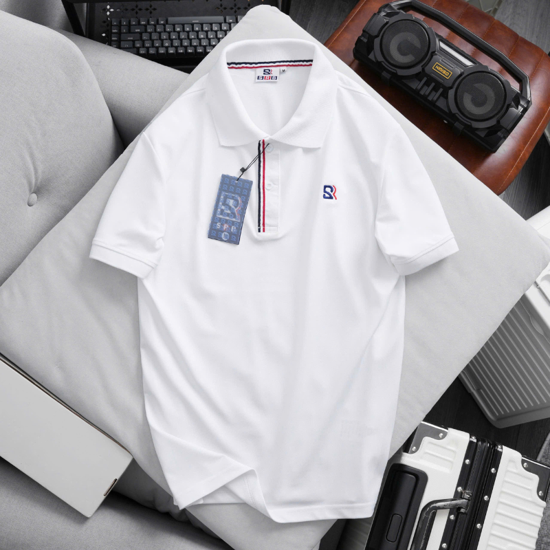 Áo thun polo nam cổ bẻ phối sọc thêu logo trước ngực big size