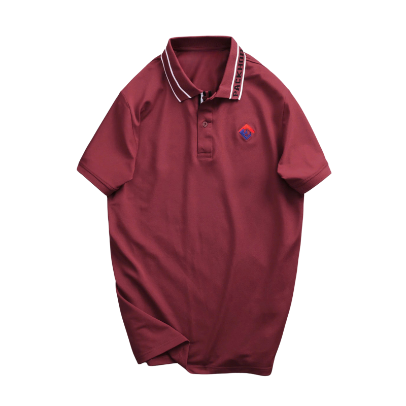 Áo thun polo nam cổ bẻ thêu logo trước ngực, phối sọc chữ cổ áo, big size