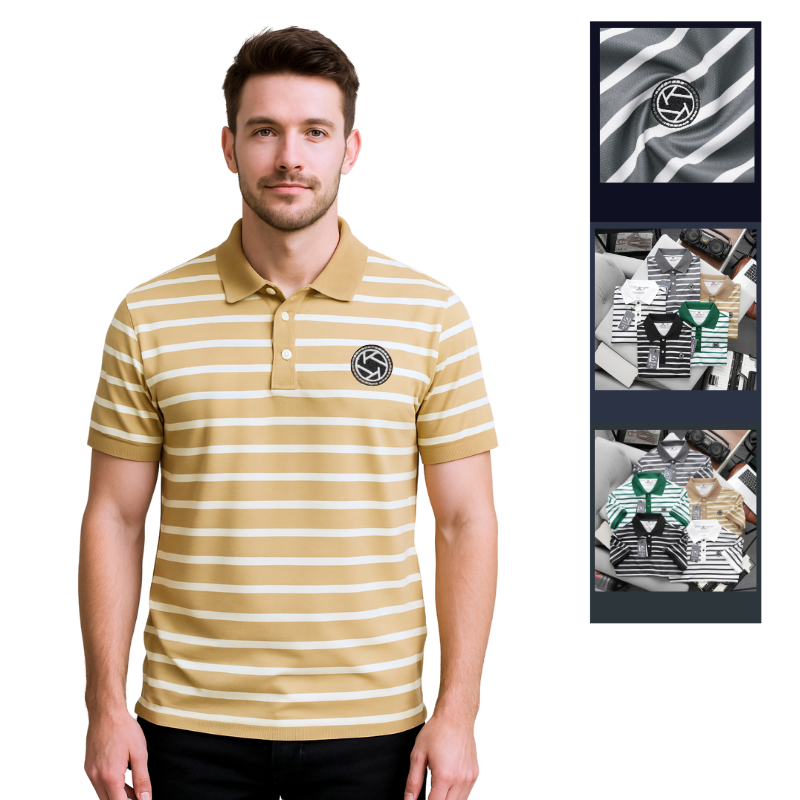 Khám phá Áo Thun Polo Nam - Áo Thun Nam Phối Sọc Thêu Logo Trước Ngực Trẻ Trung Bigsize thuộc nhóm áo thun polo nam