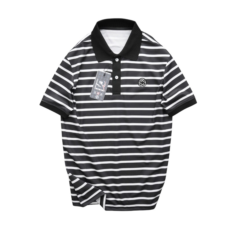 Áo thun polo nam phối sọc thêu logo trước ngực big size