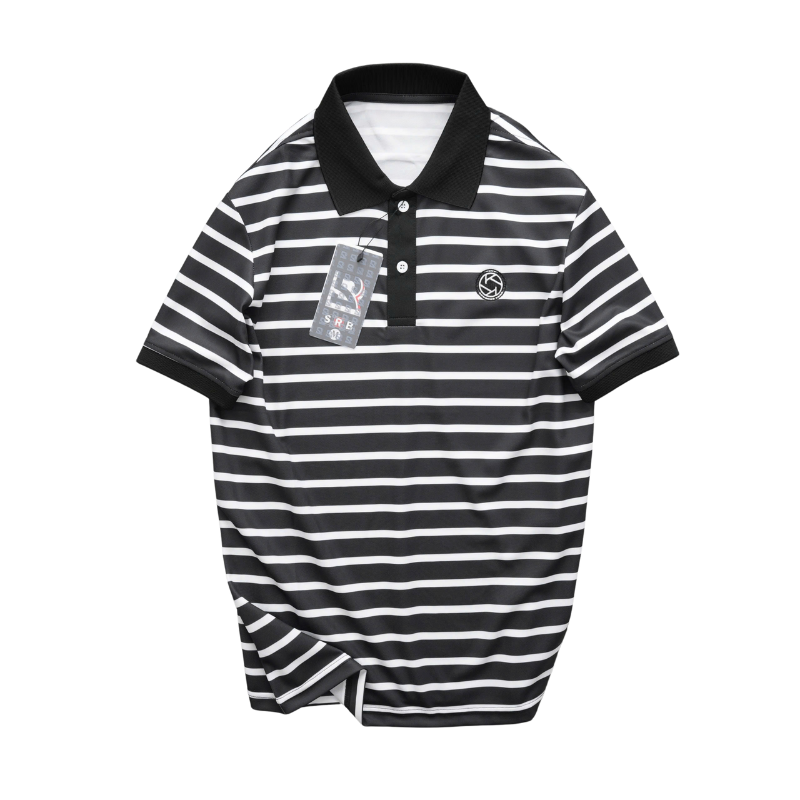 Áo thun polo nam phối sọc thêu logo trước ngực big size