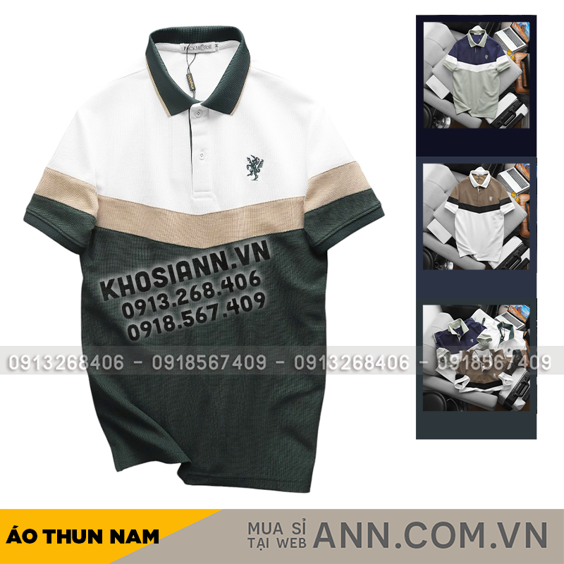 Áo Thun Polo Nam Phối Ba Màu Thêu Logo Trước Ngực Size 3x