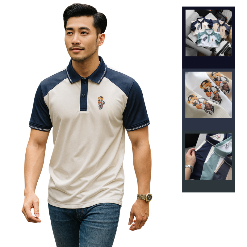 Khám phá Áo Thun Polo Nam Phối Màu Và In Hình Gấu Trước Ngực BigSize Từ 50-90kg thuộc nhóm áo thun có cổ