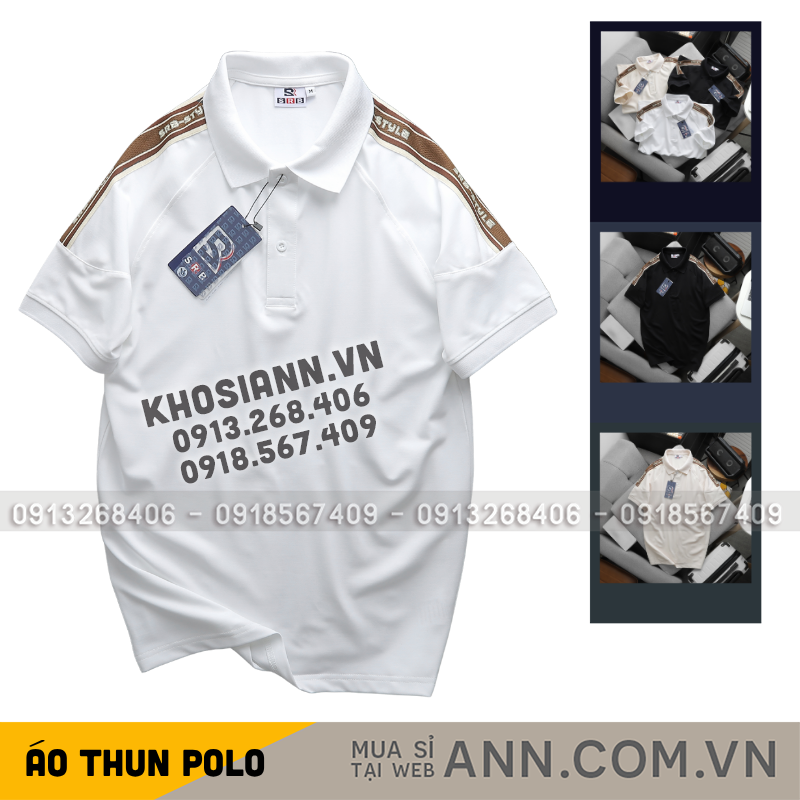 Áo thun polo nam phối sọc chữ ở vai có big size