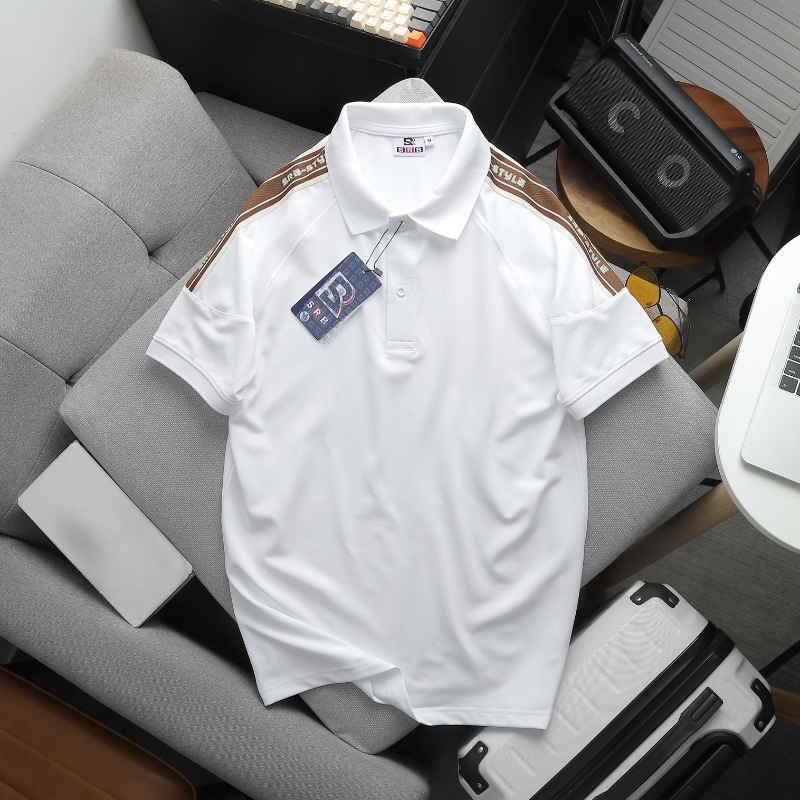 Áo thun polo nam phối sọc chữ ở vai có big size