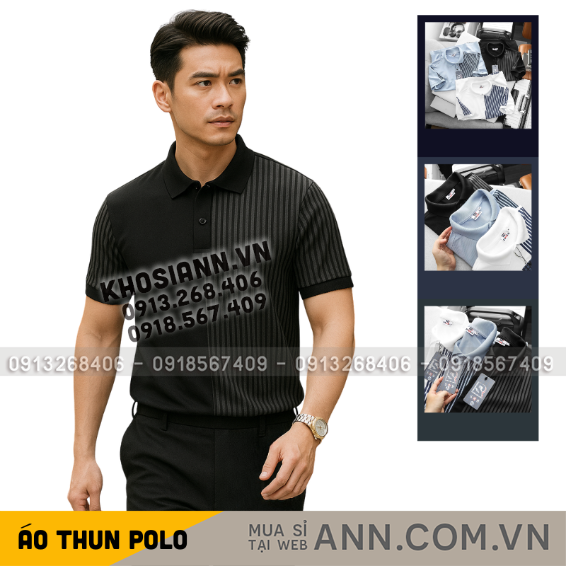 Áo Thun Polo Nam Cổ Bẻ Phối Sọc Dọc Trước Ngực Và Tay Áo Bigsize Đến 90kg
