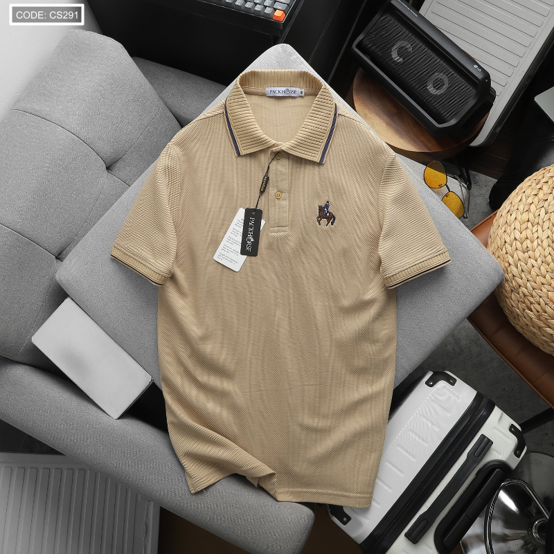 Áo Thun Polo Nam Cổ Bẻ Phối Sọc Thêu Logo Hình Ngựa Có Big Size