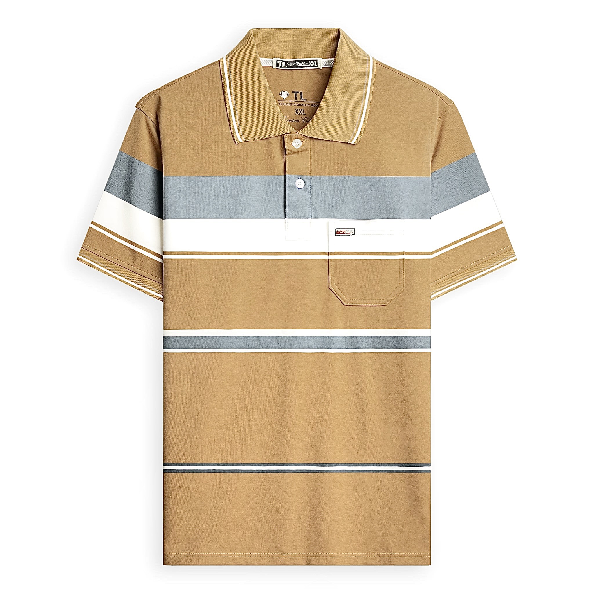 Áo thun sọc nam trung niên có cổ có túi thun cotton size 3x