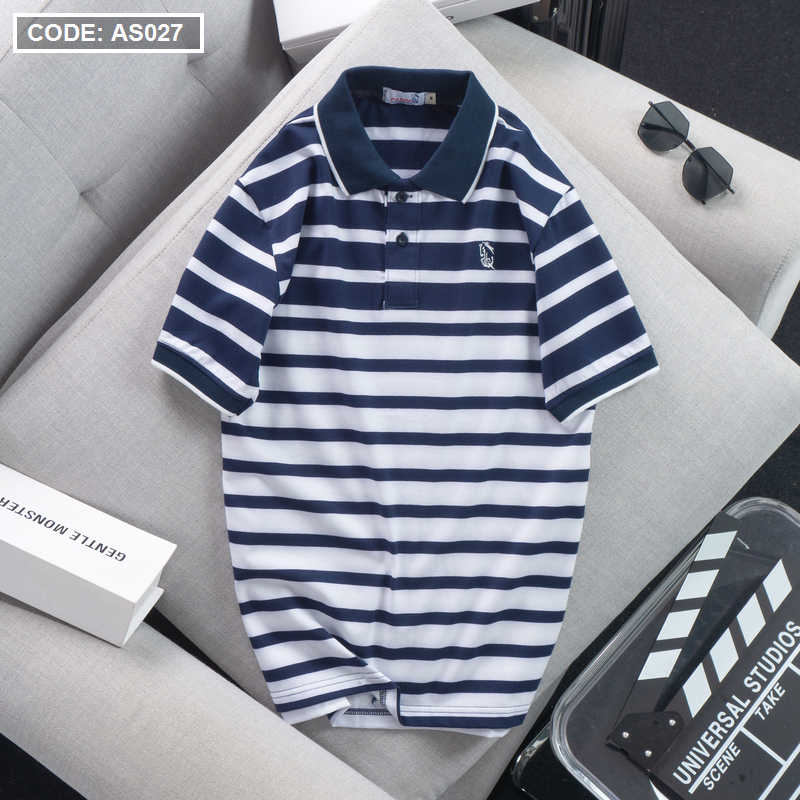 Áo Thun Polo Nam Sọc Ngang Cổ Phối Bo Thêu Logo AS027