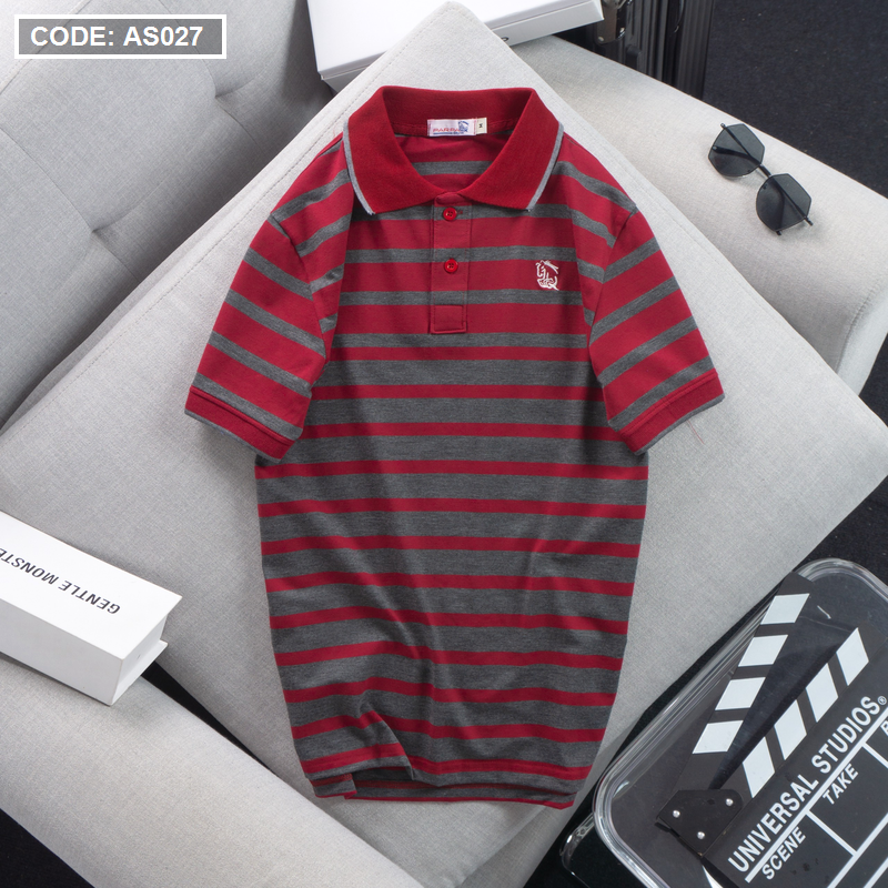 Áo Thun Polo Nam Sọc Ngang Cổ Phối Bo Thêu Logo AS027