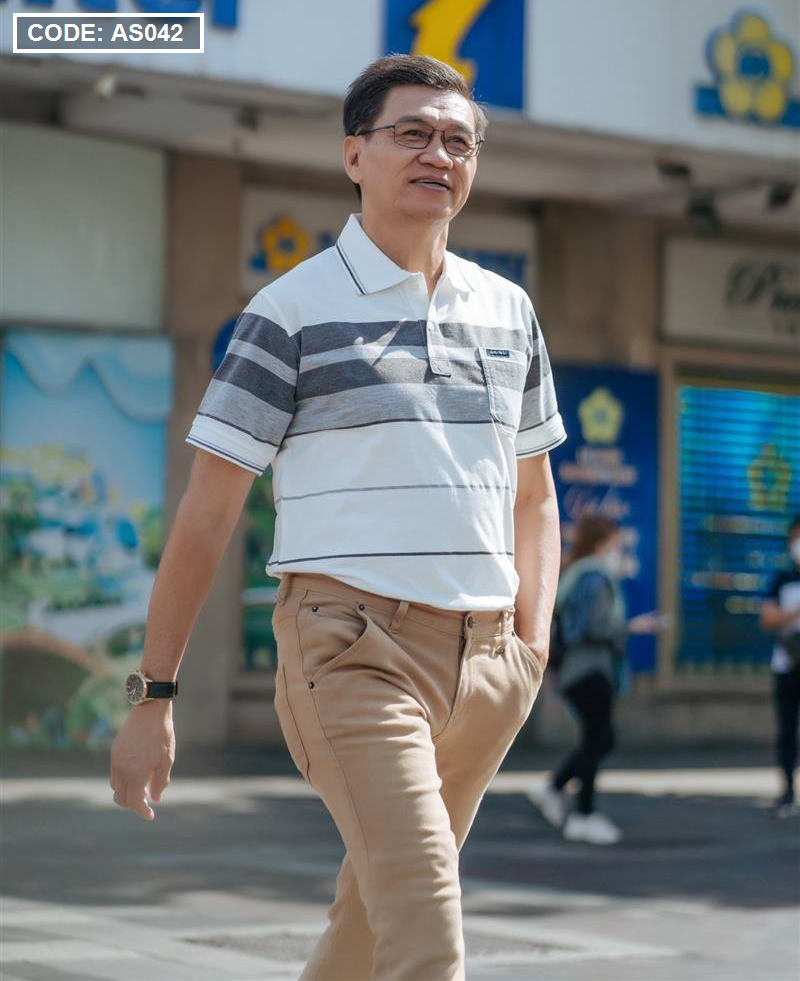 Áo Thun Sọc Nam Trung Niên Cổ Bẻ Có Túi AS042