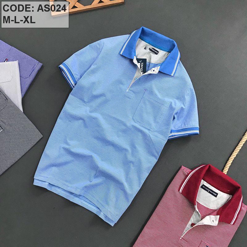 Áo Thun Polo Sọc Nam Cổ Bẻ Có Túi AS024 (M-L-XL)