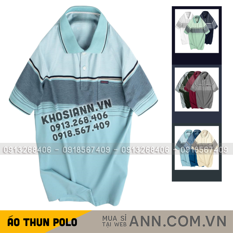 Tổng thể áo polo sọc phối màu, cổ bẻ và túi ngực