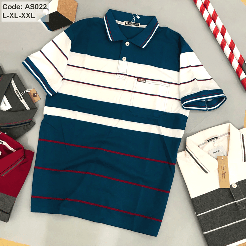 Áo Polo Nam Sọc Ngang Có Túi AS026 Thun Cotton Size L-XL-XXL