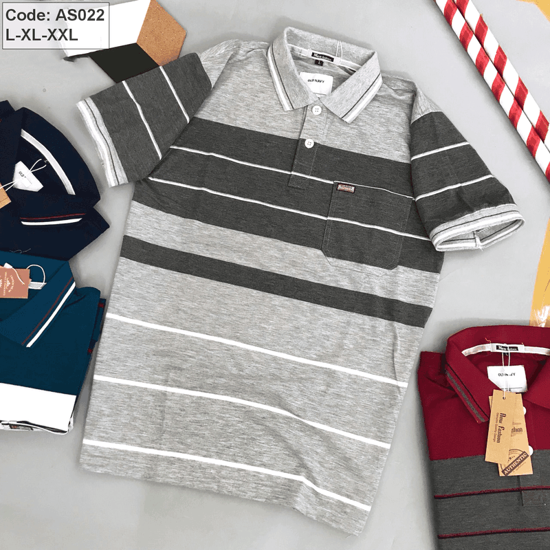 Áo Polo Nam Sọc Ngang Có Túi AS026 Thun Cotton Size L-XL-XXL