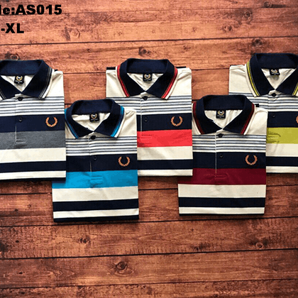 Áo polo nam sọc cotton thêu logo hoàng gia (AS015) – xám chuột, xanh da, xanh chuối