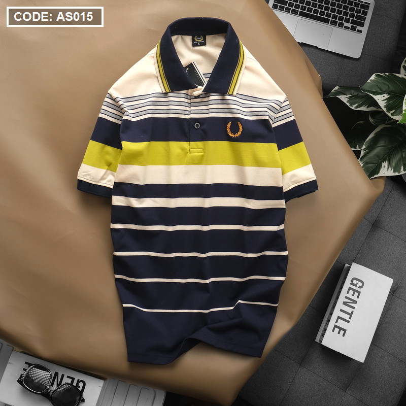 Áo polo nam sọc cotton thêu logo hoàng gia (AS015) – xám chuột, xanh da, xanh chuối